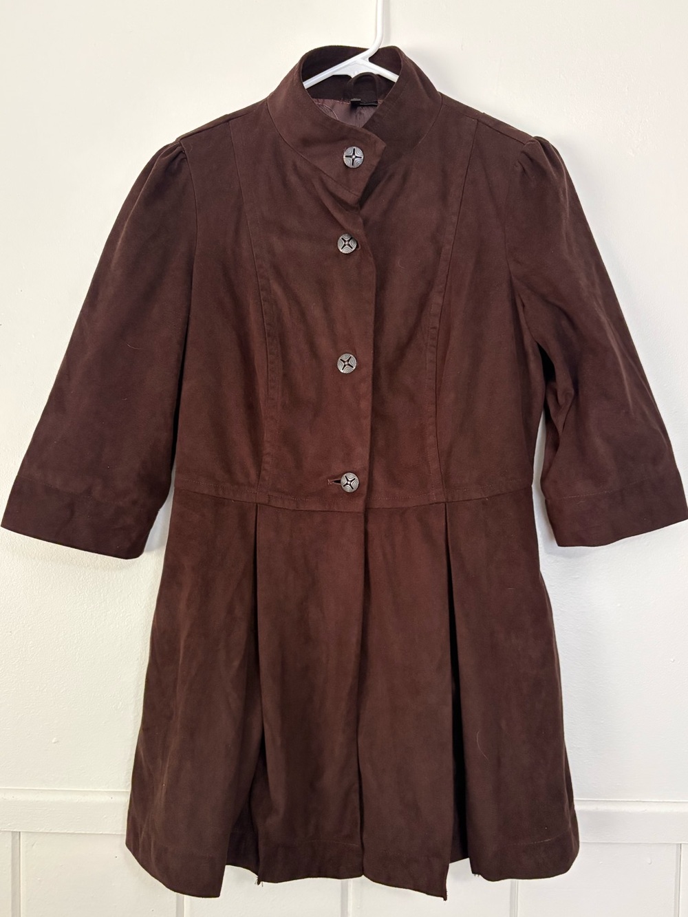 Ethyl Women's Y2K Brown faux Suede Button-Front 3/4 sleeve